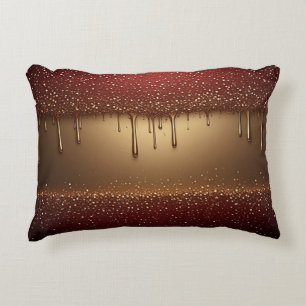 Red Dripping Paint Over Gold Glitter Background Accent Pillow