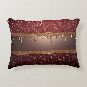 Red Dripping Paint Over Gold Glitter Background Accent Pillow