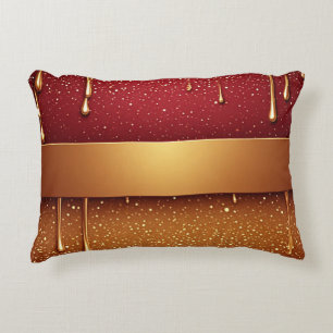 Red Dripping Paint Over Gold Glitter Background Accent Pillow