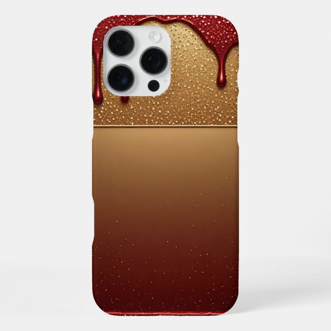 Red Dripping Paint Sparkling Gold Luxe Art Glow ✨ iPhone Case (Back)