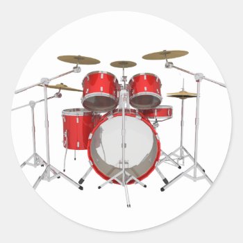 Red Drum Kit: Classic Round Sticker by spiritswitchboard at Zazzle