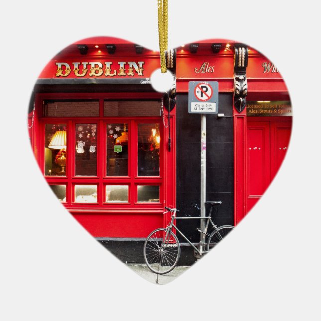 Red Dublin Pub Ceramic Ornament (Front)