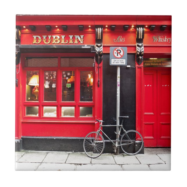 Red Dublin Pub Ceramic Tile (Front)