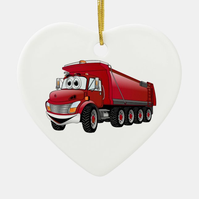 Red  Dump Truck 10w Cartoon Ceramic Ornament (Front)