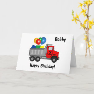Red Dump Truck Birthday Boy's Name & Age Card