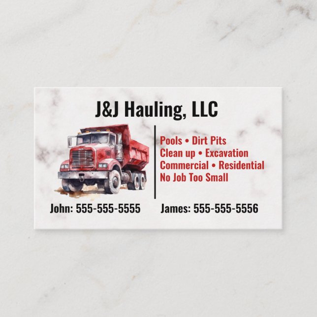 Red Dump Truck Business Card (Front)