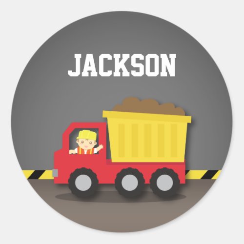 Red Dump Truck Construction Builder Boy Classic Round Sticker