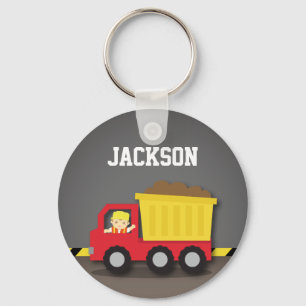 Red Dump Truck Construction Builder Boy Keychain
