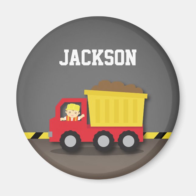 Red Dump Truck Construction Builder Boy Magnet (Front)
