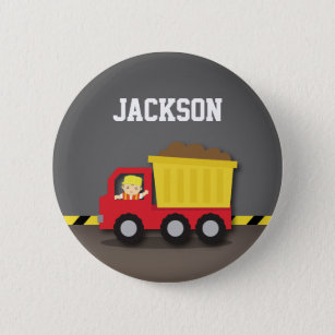 Red Dump Truck Construction Builder Boy Pinback Button