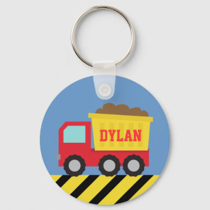 Red Dump Truck Construction Personalized Keychain