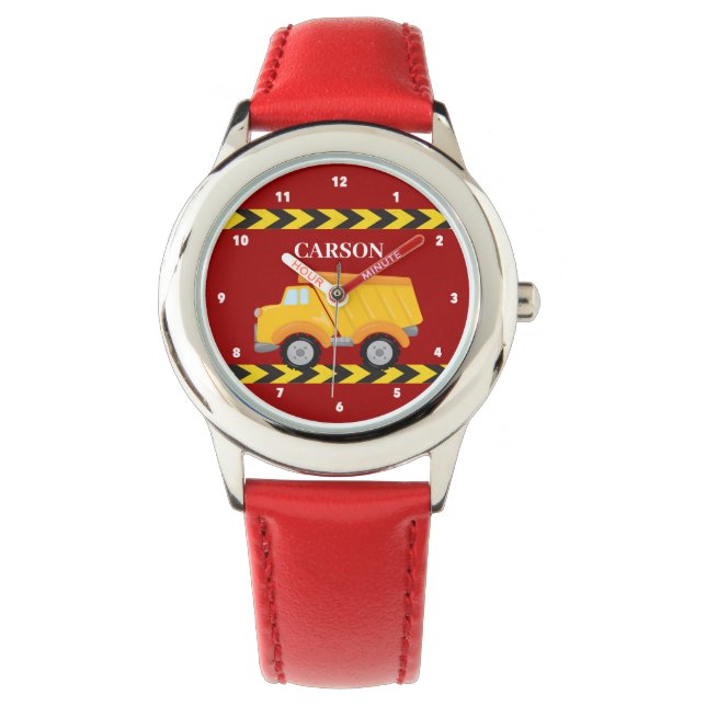 Red Dump Truck Custom Boys Name Kids Watch (Front)