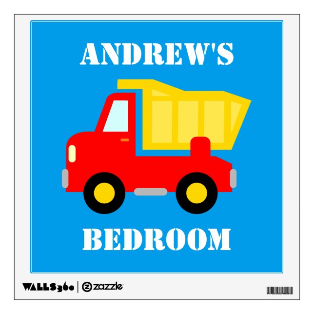 Red dump truck vehicle wall decal for boys bedroom (Front)