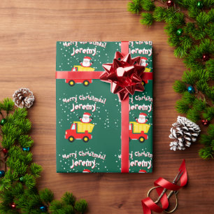Red dump truck with Santa Claus cartoon Christmas Wrapping Paper