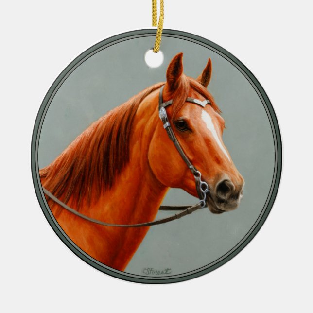 Red Dun Chestnut Sorrel Western Quarter Horse Ceramic Ornament (Front)