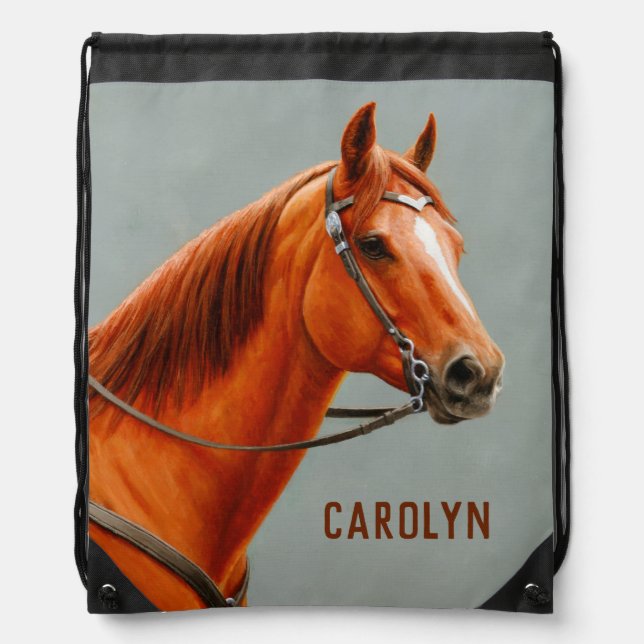 Red Dun Chestnut Sorrel Western Quarter Horse Drawstring Bag (Front)