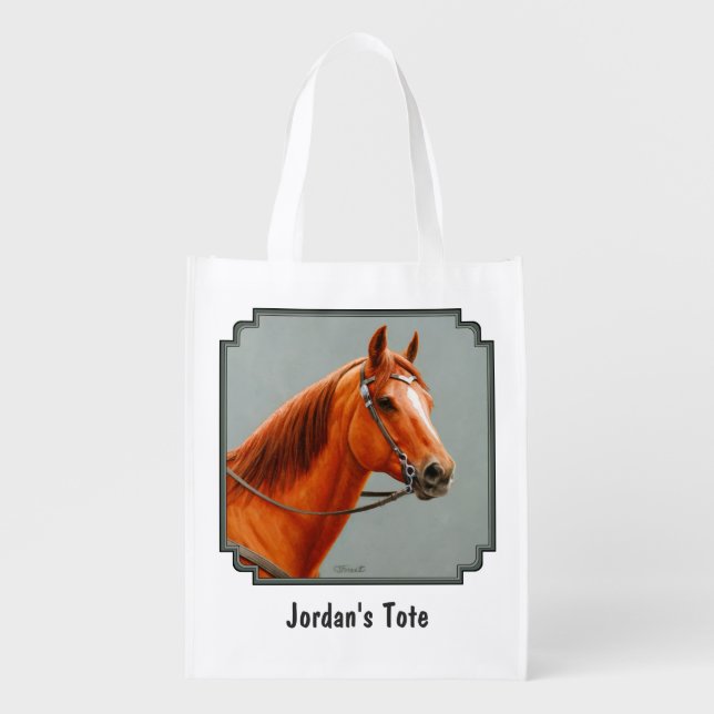 Red Dun Chestnut Sorrel Western Quarter Horse Reusable Grocery Bag (Front)