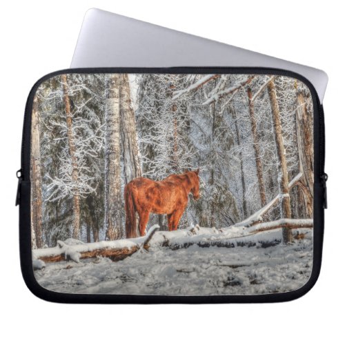 Red Dun Horse and Forest at Sunrise Equine Photo Laptop Sleeve