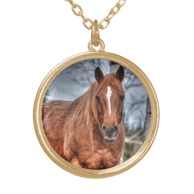 Red Dun Ranch Horse Equine-lover Photo Gold Plated Necklace (Front)