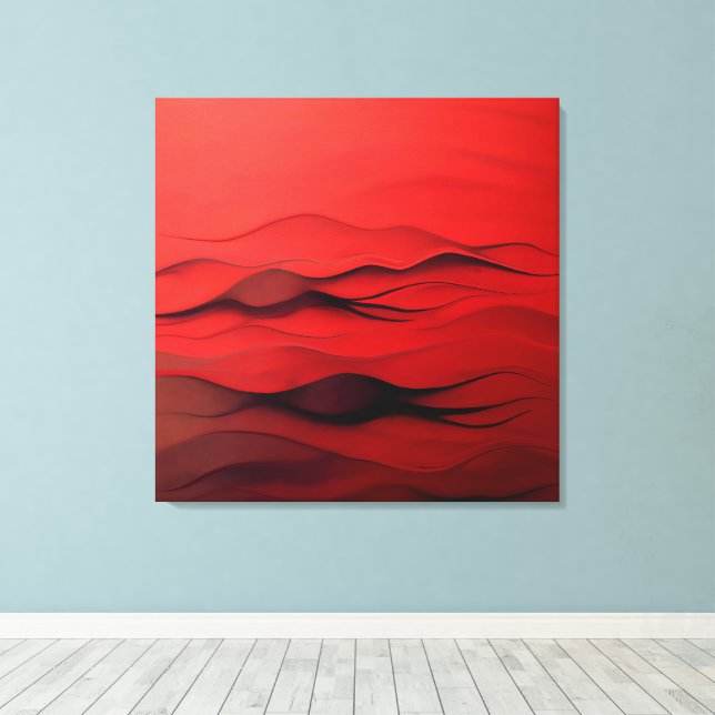Red Dunes – Minimalist Abstract Waves Art Canvas Print (Insitu(Wood Floor))