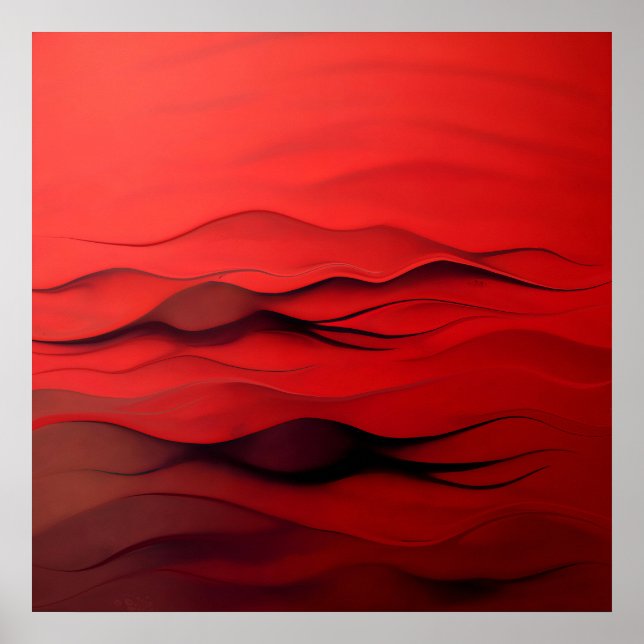 Red Dunes – Minimalist Abstract Waves Art Poster (Front)