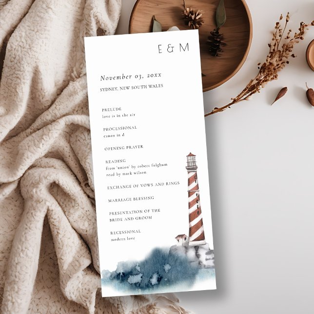 RED DUSKY BLUE LIGHTHOUSE WEDDING CEREMONY PROGRAM (Creator Uploaded)