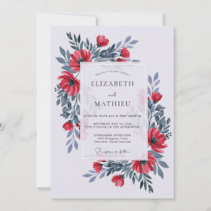 Red Dusty Blue Captivating Floral Wedding Invitation