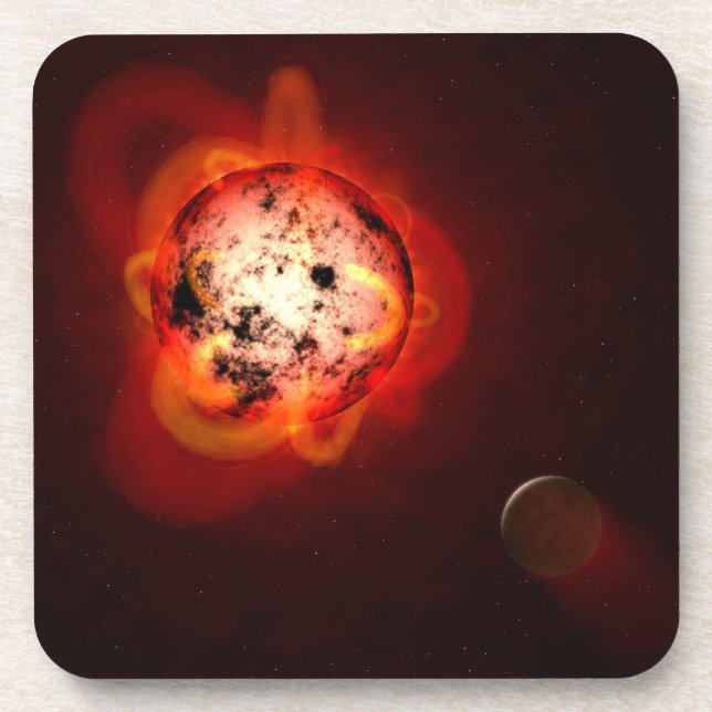 Red Dwarf Star Orbited By A Hypothetical Exoplanet Beverage Coaster (Front)