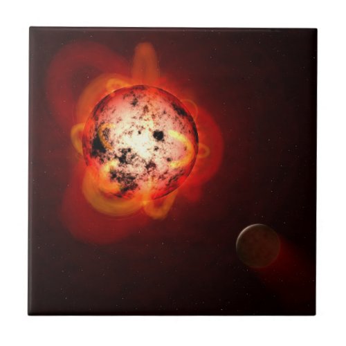 Red Dwarf Star Orbited By A Hypothetical Exoplanet Ceramic Tile