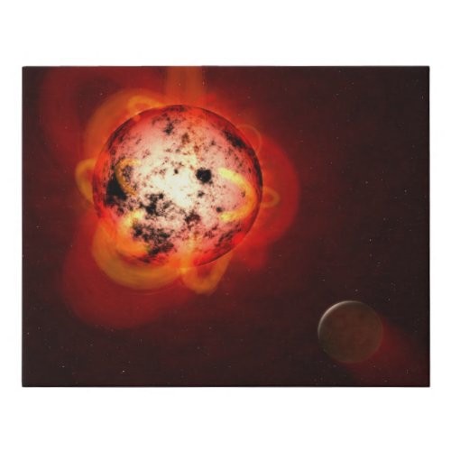 Red Dwarf Star Orbited By A Hypothetical Exoplanet Faux Canvas Print