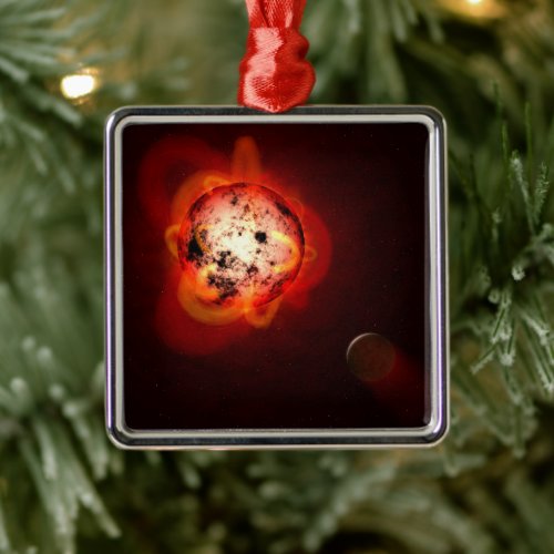 Red Dwarf Star Orbited By A Hypothetical Exoplanet Metal Ornament