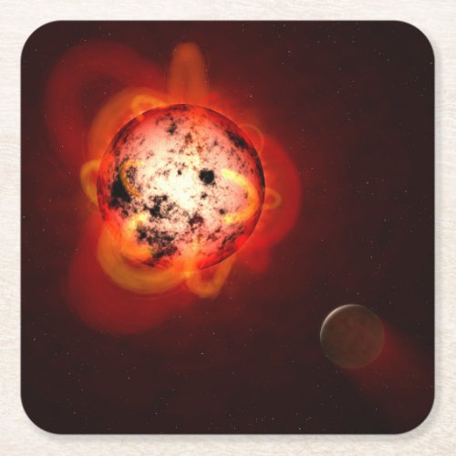 Red Dwarf Star Orbited By A Hypothetical Exoplanet Square Paper Coaster