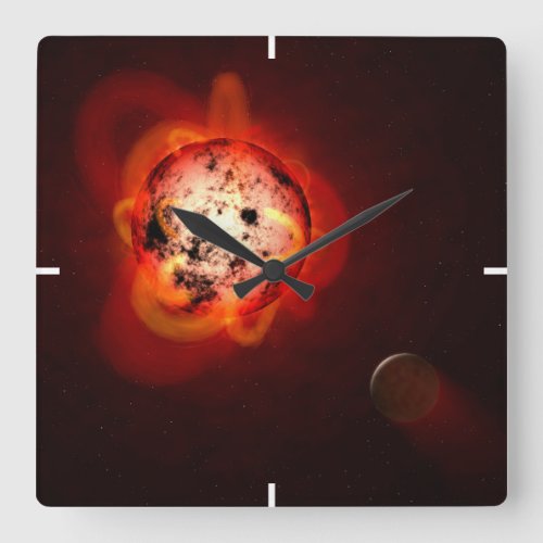 Red Dwarf Star Orbited By A Hypothetical Exoplanet Square Wall Clock