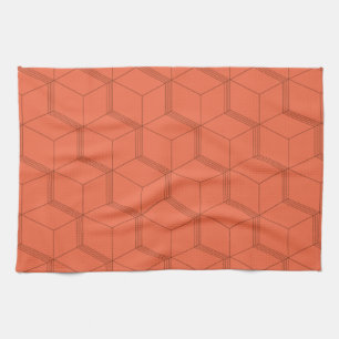 Red, dynamic, retro, cool trendy cube line pattern kitchen towel