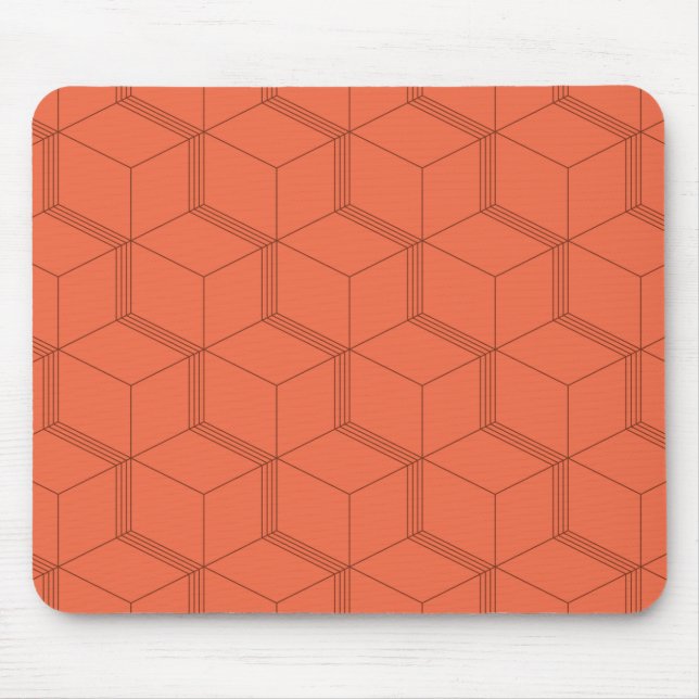 Red, dynamic, retro, cool trendy cube line pattern mouse pad (Front)