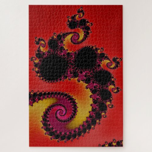 Red Dynasty Spirals Fractal Abstract Jigsaw Puzzle