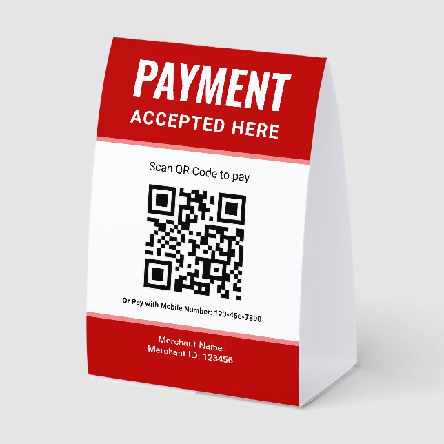 Red e-Wallet Scan to Pay QR Code Payment Paper Table Tent (Front)