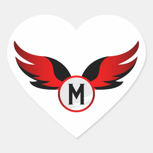 Red Eagle Winged with Personalized Name Heart Sticker (Front)