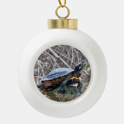 Red_eared Slider Turtle Ceramic Ball Christmas Ornament