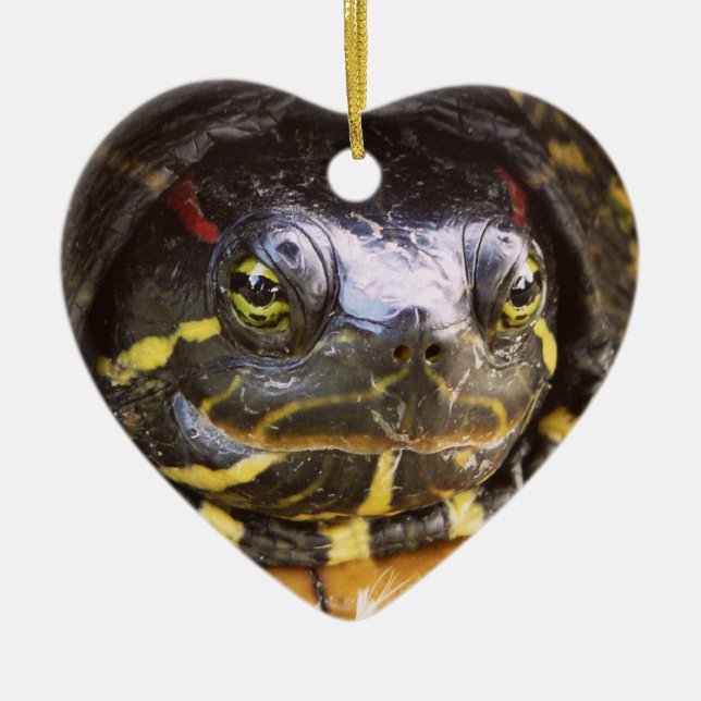 Red Eared Slider Turtle Head Ceramic Ornament (Front)