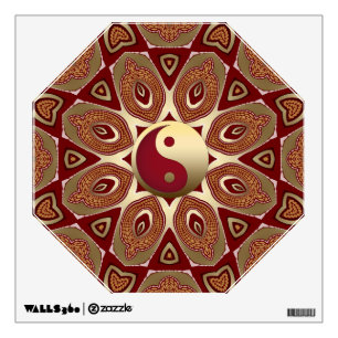 Red Earth Gold Yin Yang Feng Shui Hexagon Mandala Wall Decal