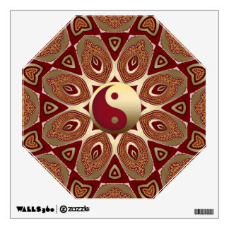 Red Earth Gold Yin Yang Feng Shui Hexagon Mandala Wall Decal