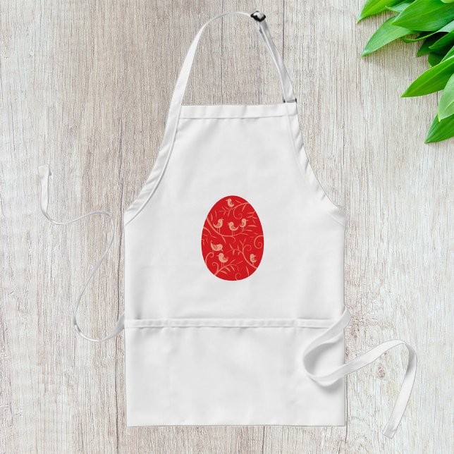 Red Easter Egg with Birds Pattern Adult Apron (Creator Uploaded)