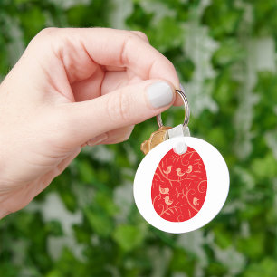 Red Easter Egg with Birds Pattern Keychain