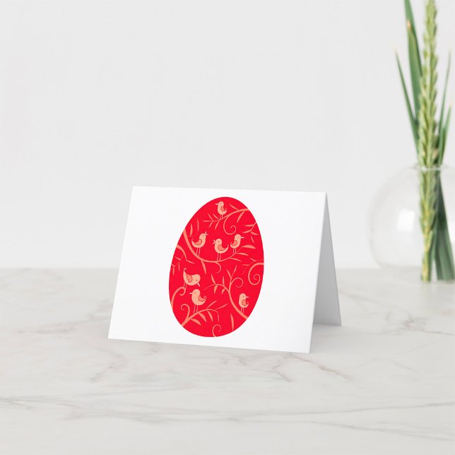 Red Easter Egg with Birds Pattern Letterpress Thank You Card (Creator Uploaded)