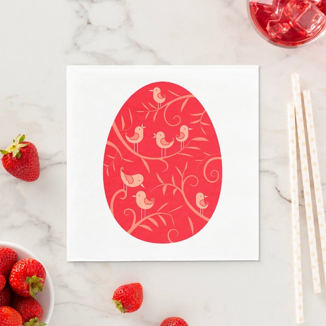 Red Easter Egg with Birds Pattern Napkins (Creator Uploaded)