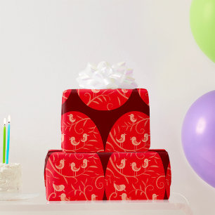Red Easter Egg with Birds Pattern Wrapping Paper