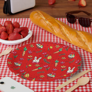 Red Easter Pattern Paper Plates