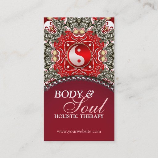 Customizable Red Eastern Batik New Age Yin Yang Business Card