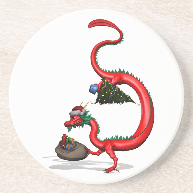 Red Eastern Dragon Drink Coaster (Front)